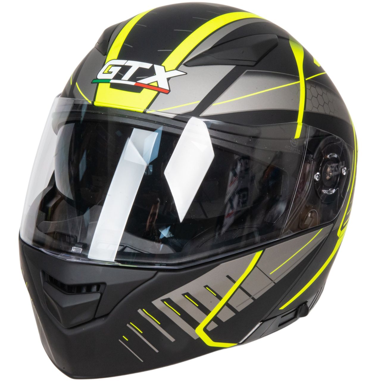 Шлем мото модуляр GTX 550 №3 (S) BLACK/FLUO YELLOW GREY (2 визора)