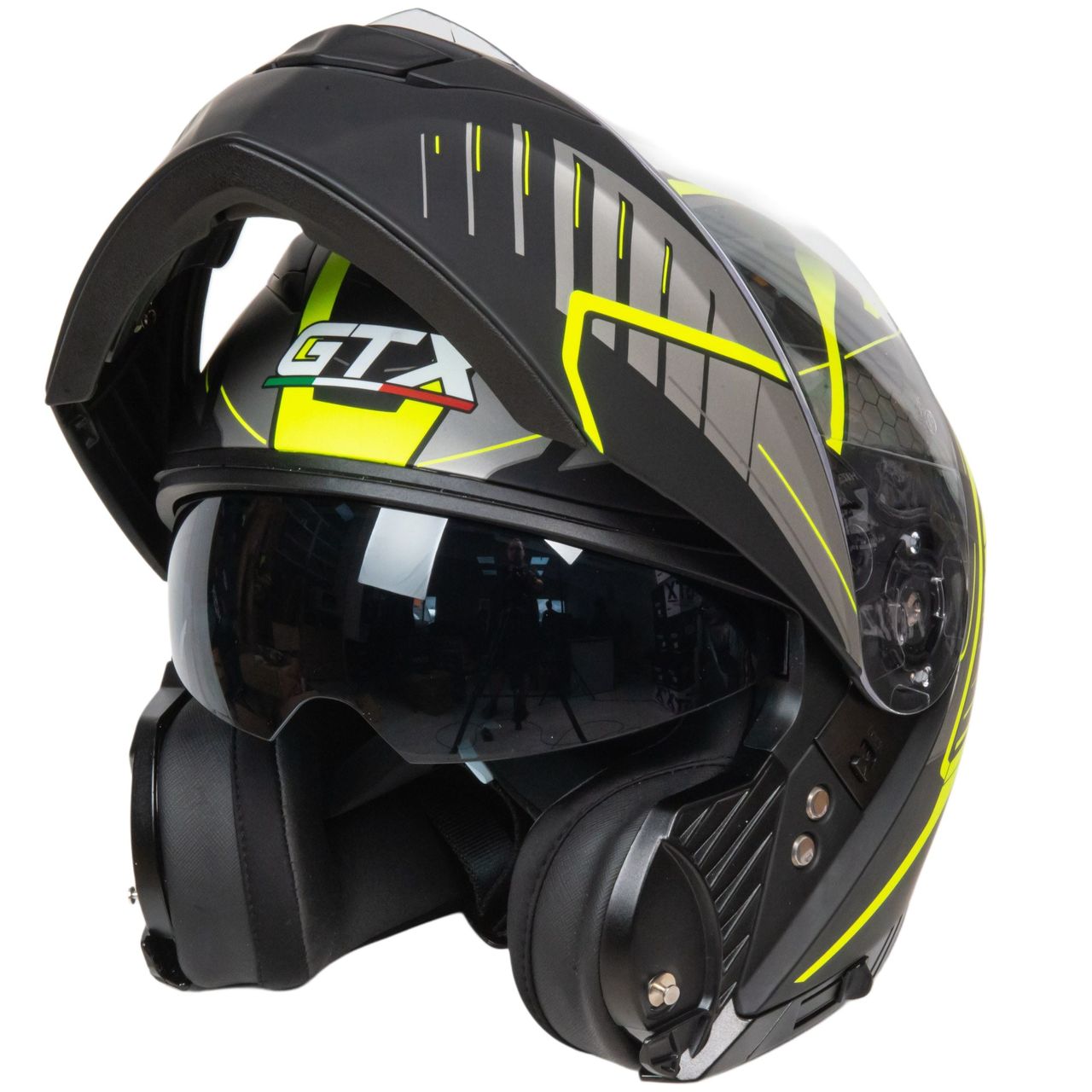 Шлем мото модуляр GTX 550 №3 (XL) BLACK/FLUO YELLOW GREY (2 визора)