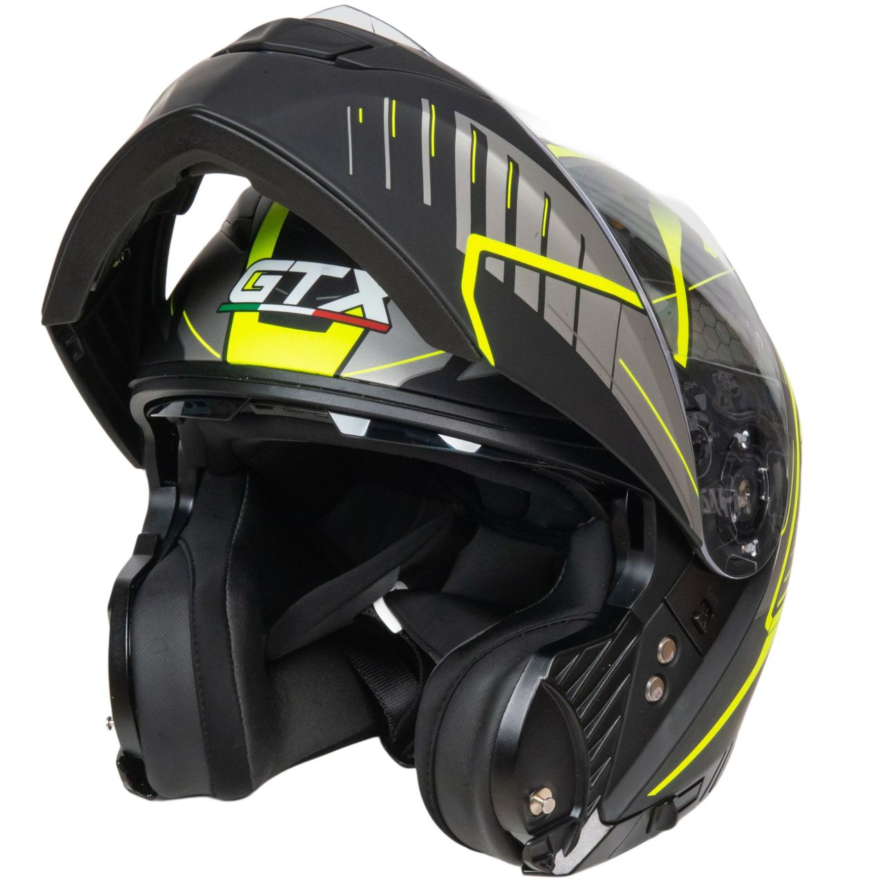 Шлем мото модуляр GTX 550 №3 (M) BLACK/FLUO YELLOW GREY (2 визора)